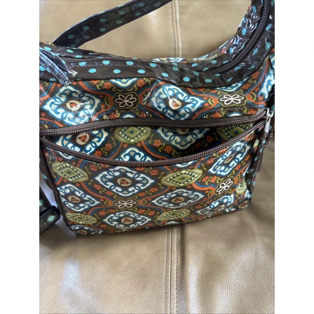 Lily Waters Purse‎ Rain On Me Vinyl Boho Print Hobo Style Colorful Water Repel